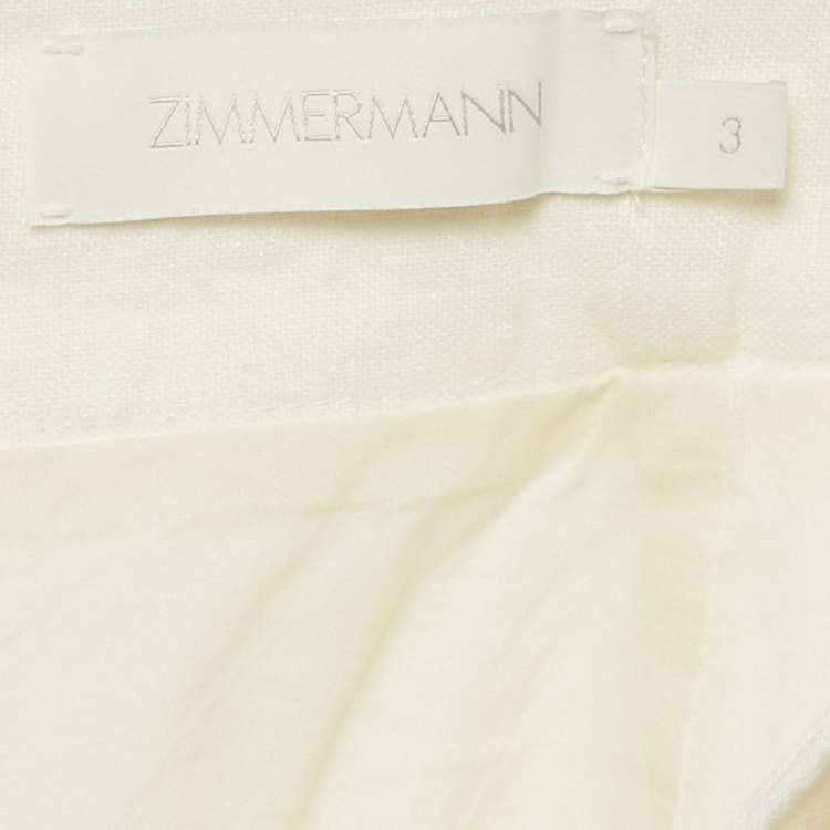 Pre Owned Zimmermann White Embroidered Linen Shorts L