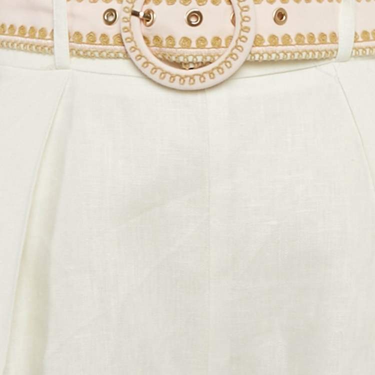 Pre Owned Zimmermann White Embroidered Linen Shorts L