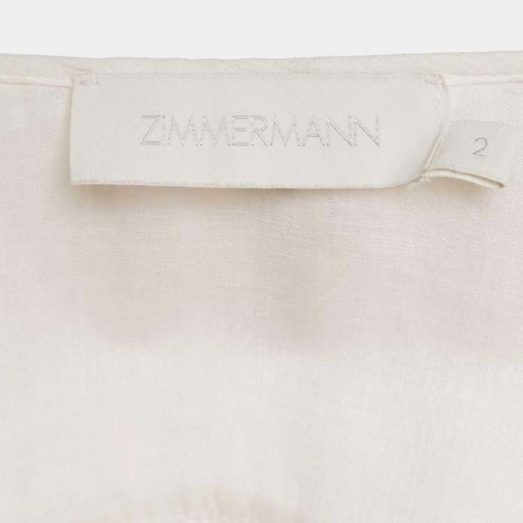 مملوكة مسبقًا Zimmermann White Embroidered Ramie Blouse M