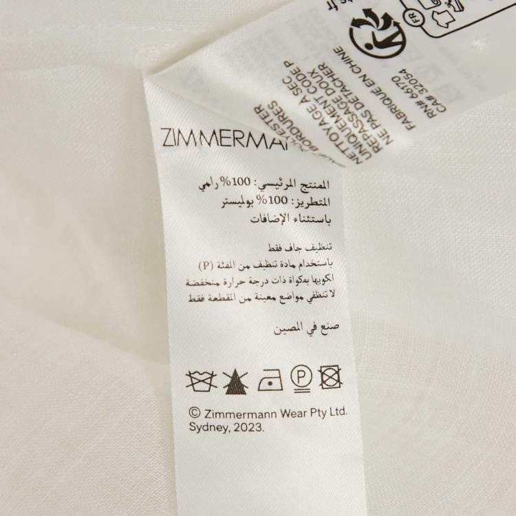 مملوكة مسبقًا Zimmermann White Embroidered Ramie Blouse M