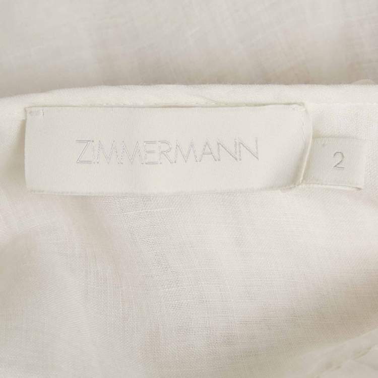 مملوكة مسبقًا Zimmermann White Embroidered Ramie Blouse M