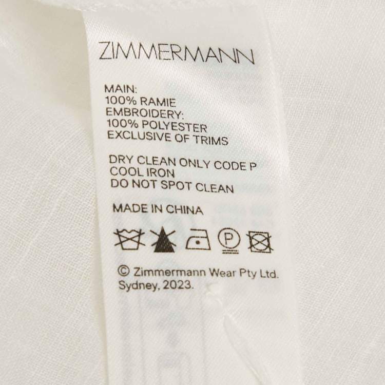 مملوكة مسبقًا Zimmermann White Embroidered Ramie Blouse M