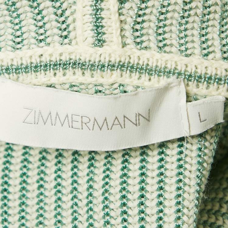 Pre Owned Zimmermann Green/White Acacia Stripe Knit Hooded Mini Dress L
