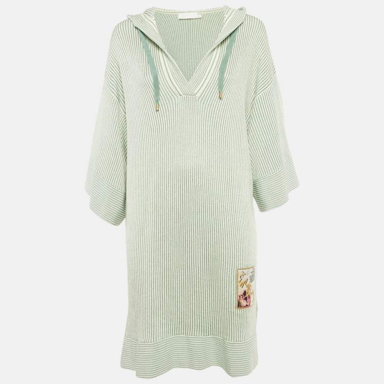 Pre Owned Zimmermann Green/White Acacia Stripe Knit Hooded Mini Dress L