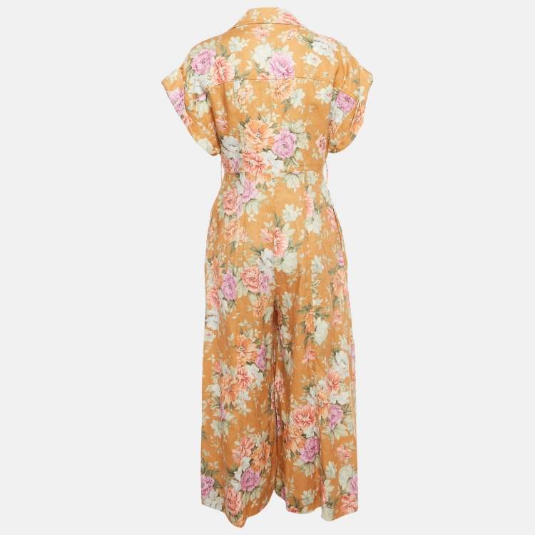 Pre Owned Zimmermann Brown Floral Print Linen Jumpsuit M