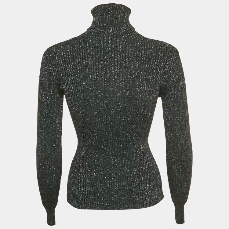 Pre Owned Zimmermann Green Lurex Knit Turtleneck Sweater Top XS