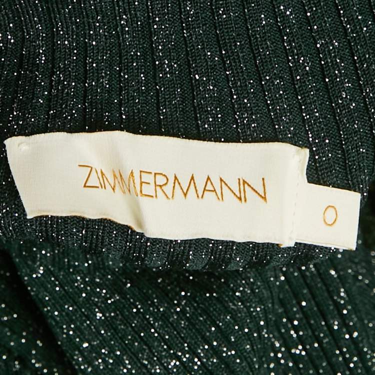Pre Owned Zimmermann Green Lurex Knit Turtleneck Sweater Top XS