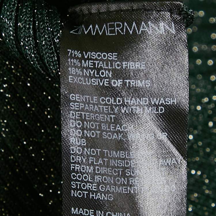 Pre Owned Zimmermann Green Lurex Knit Turtleneck Sweater Top XS