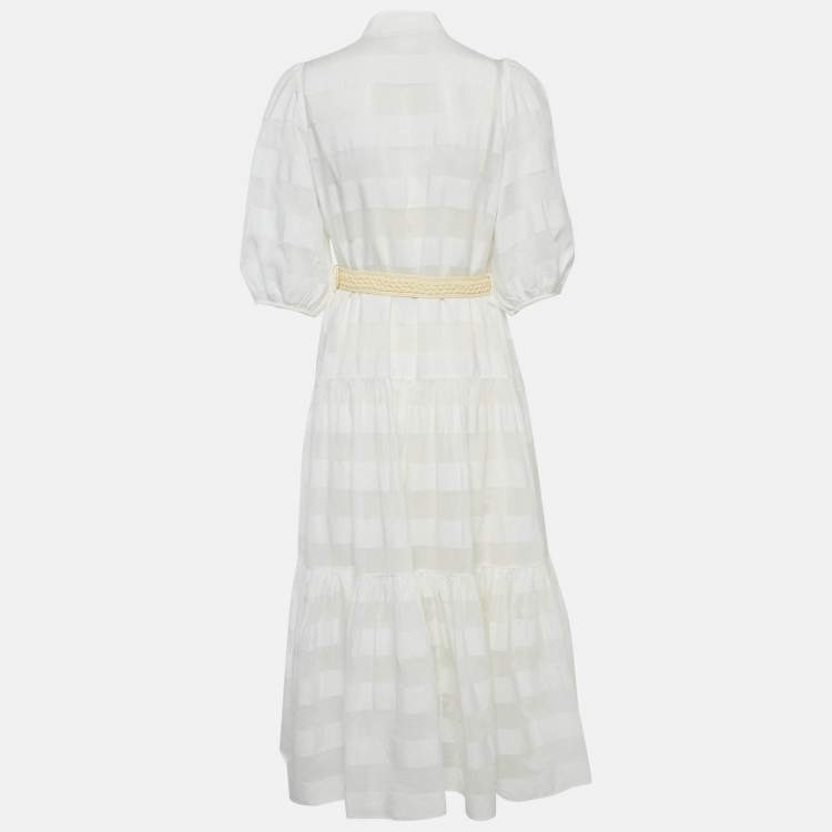 Pre Owned Zimmermann White Striped Cotton Maxi Dress L
