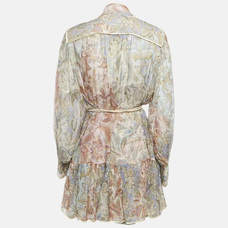 Pre Owned Zimmermann Multicolour Floral Print Silk Crepe Rebellion Button Mini Dress M