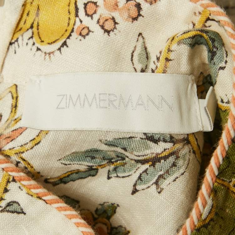 Pre Owned Zimmermann Green Printed Linen Maxi Dress M