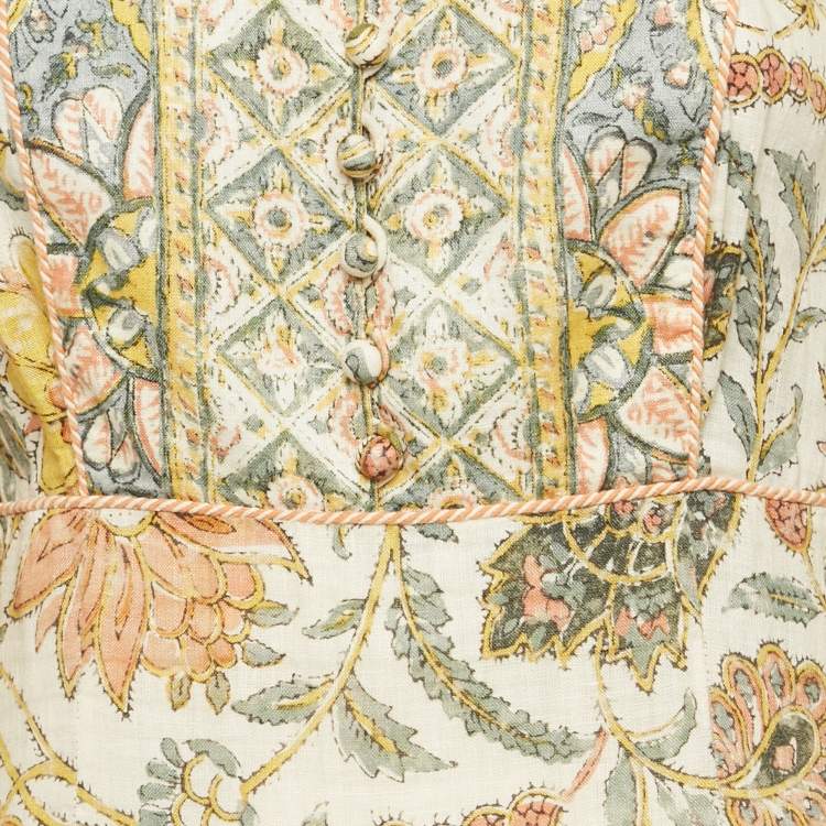 Pre Owned Zimmermann Green Printed Linen Maxi Dress M