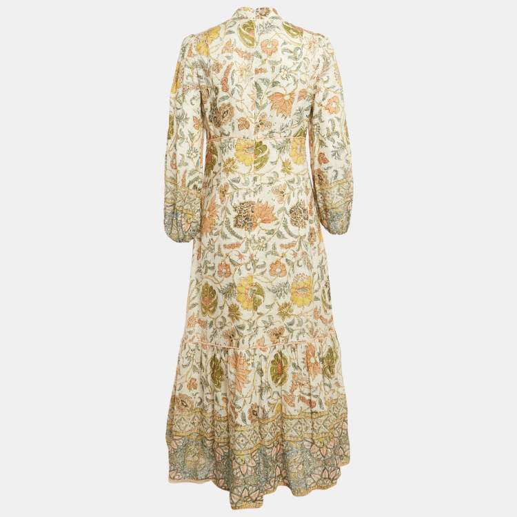 Pre Owned Zimmermann Green Printed Linen Maxi Dress M