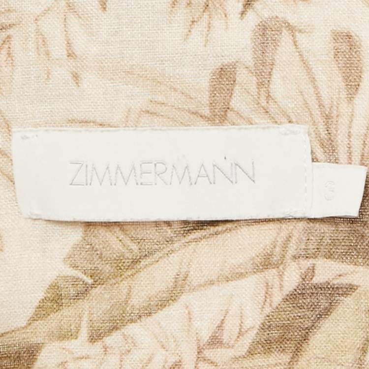 Pre Owned Zimmermann Green Tropical Print Linen Playsuit L