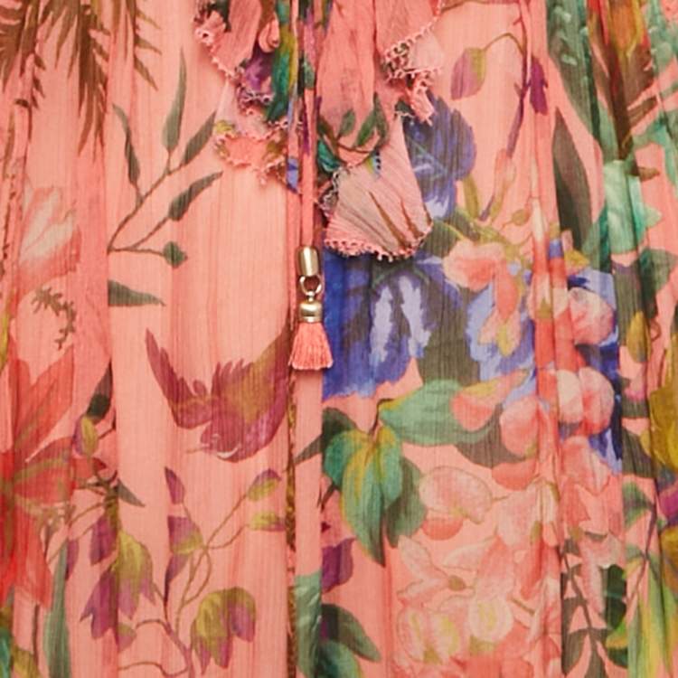 Pre Owned Zimmermann Pink Floral Print Silk Playsuit L