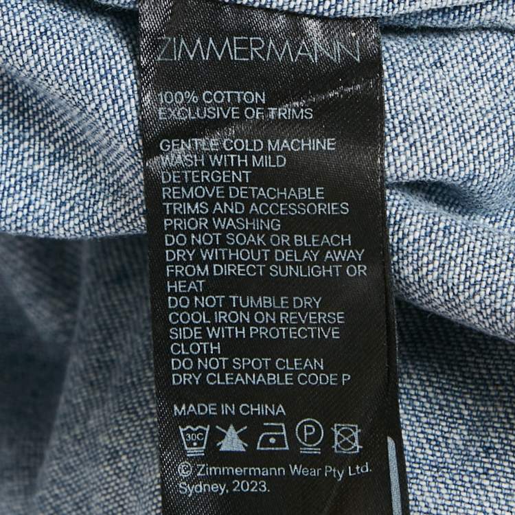 Pre Owned Zimmermann Blue Denim Neck Tie-Up Blouse M