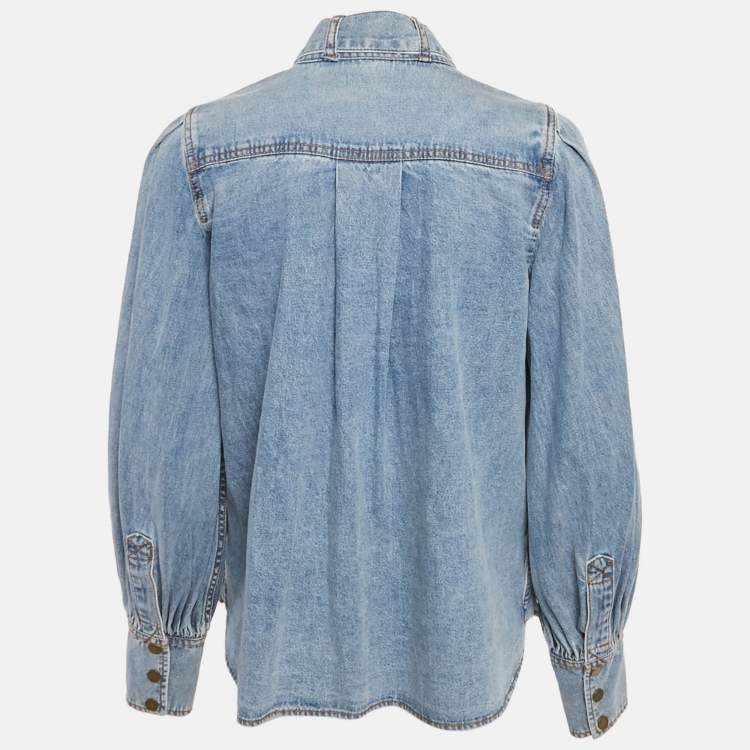 Pre Owned Zimmermann Blue Denim Neck Tie-Up Blouse M