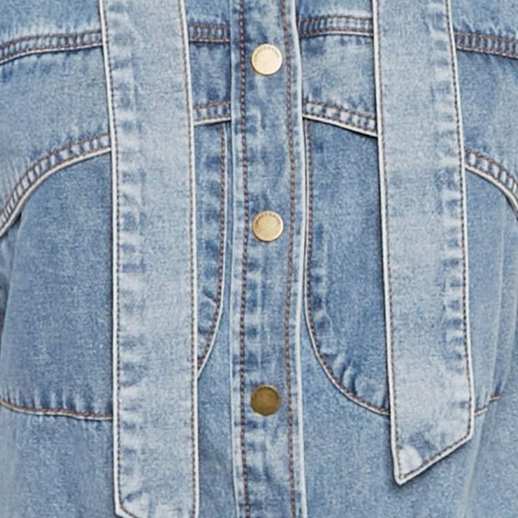 Pre Owned Zimmermann Blue Denim Neck Tie-Up Blouse M