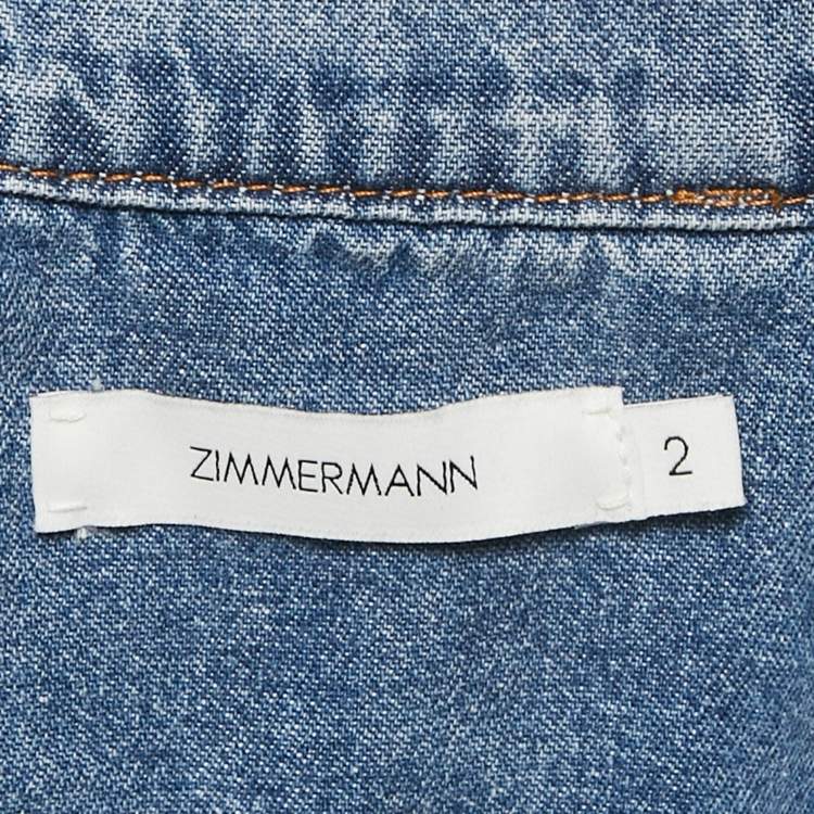 Pre Owned Zimmermann Blue Denim Neck Tie-Up Blouse M