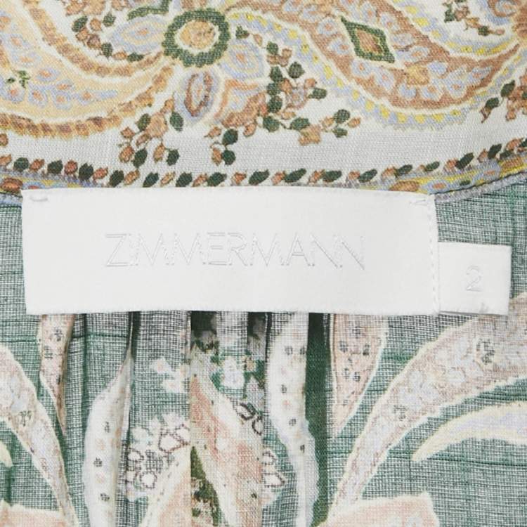 Pre Owned Zimmermann Green Devi Print Cotton Wrap Dress M