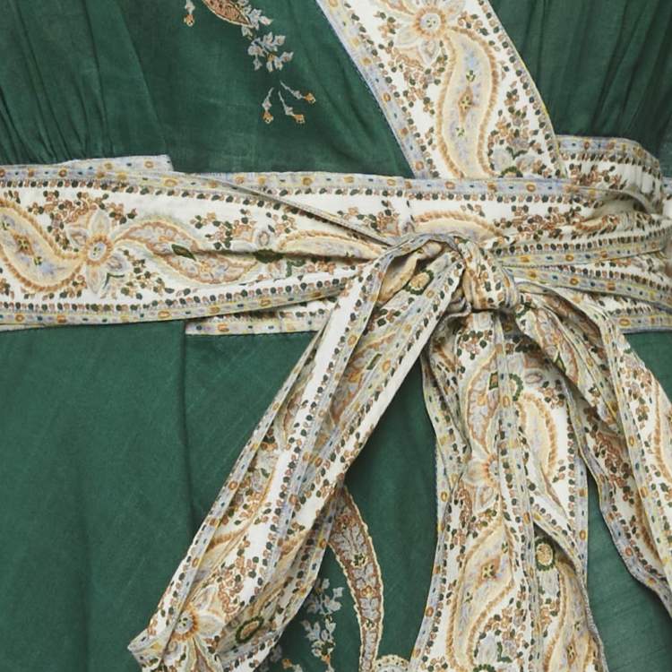 Pre Owned Zimmermann Green Devi Print Cotton Wrap Dress M