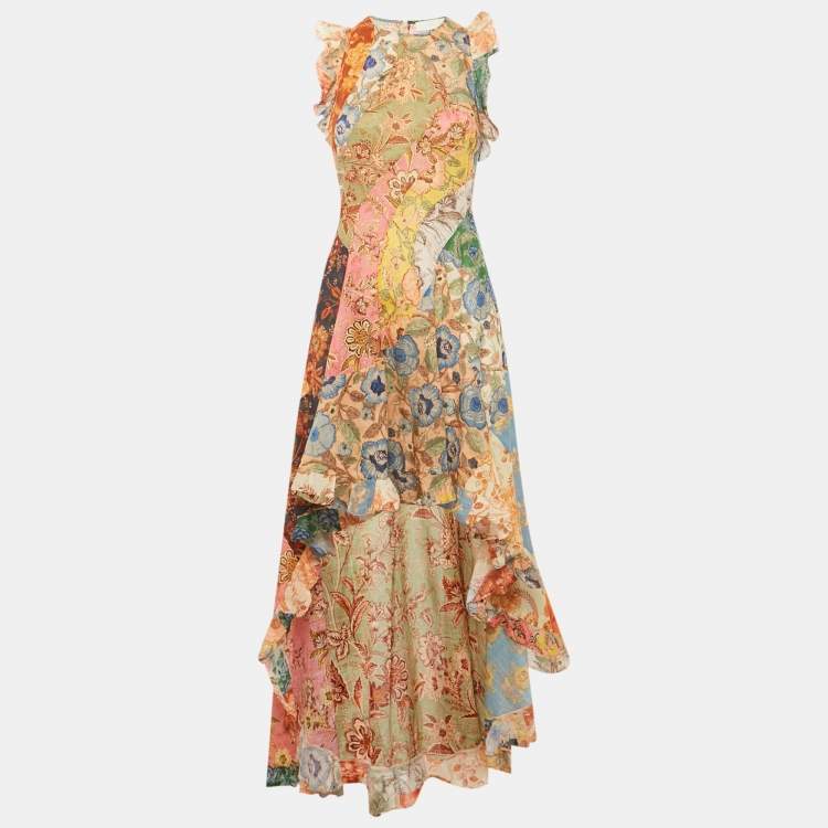 Pre Owned Zimmermann Multicolour Floral Print Cotton Junie Racer Back Dress M