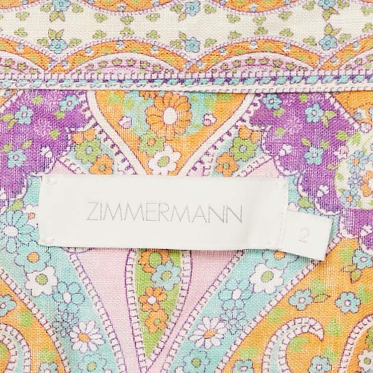 مملوكة مسبقًا Zimmermann Multicolor Printed Linen Lola Cuffed Playsuit M