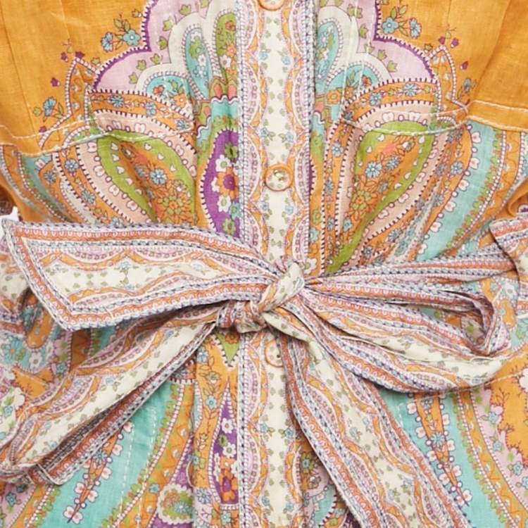 مملوكة مسبقًا Zimmermann Multicolor Printed Linen Lola Cuffed Playsuit M