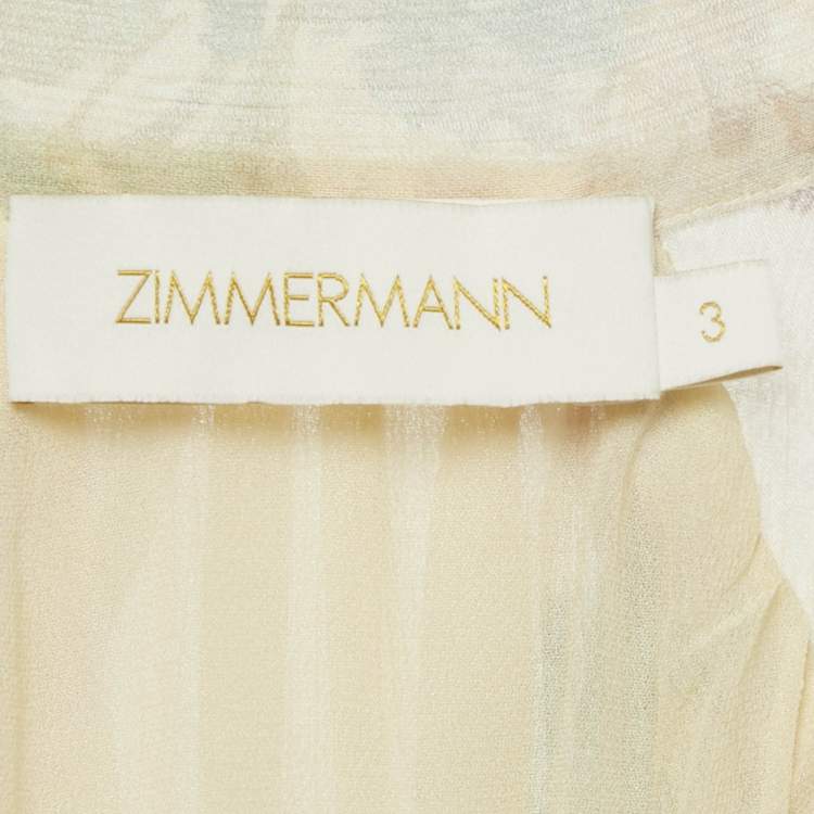 Pre Owned Zimmermann Yellow Floral Print Frill Detail Crepe Top & Skirt Set L