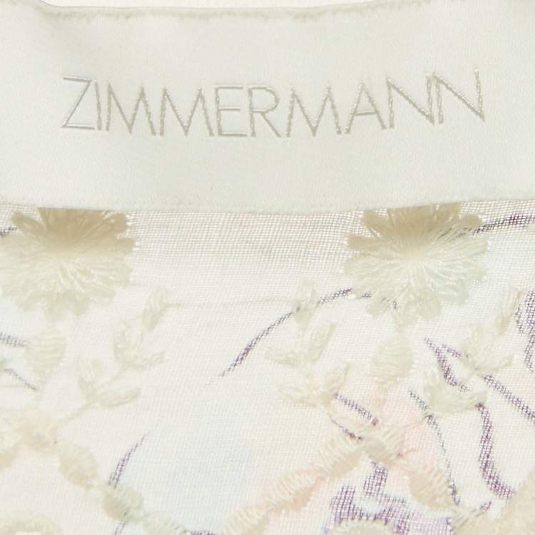 Pre Owned Zimmermann White Floral Print Broderie Anglaise Tiered Halliday Gown L