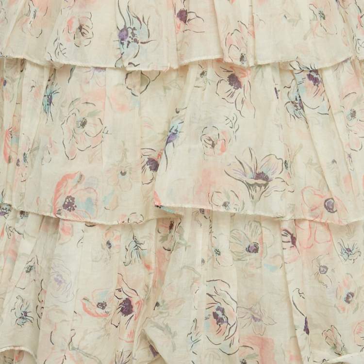 Pre Owned Zimmermann White Floral Print Broderie Anglaise Tiered Halliday Gown L