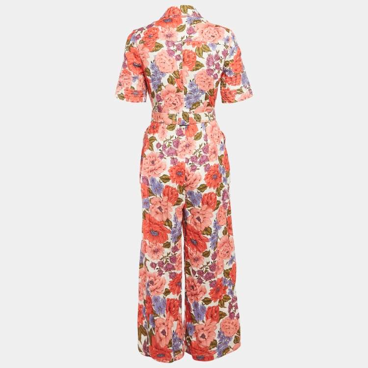 مملوكة مسبقًا Zimmermann Multicolor Floral Printed Linen Belted Jumpsuit XS