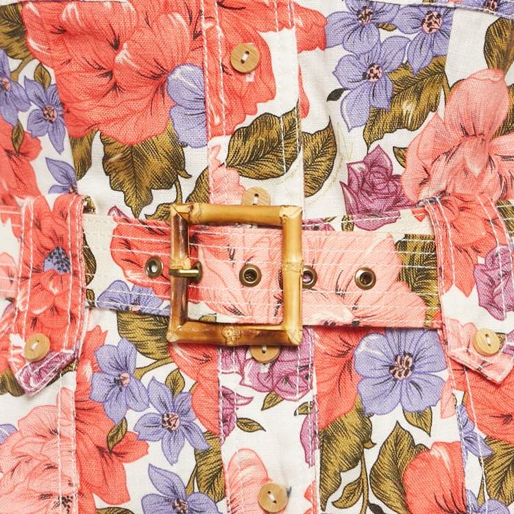مملوكة مسبقًا Zimmermann Multicolor Floral Printed Linen Belted Jumpsuit XS