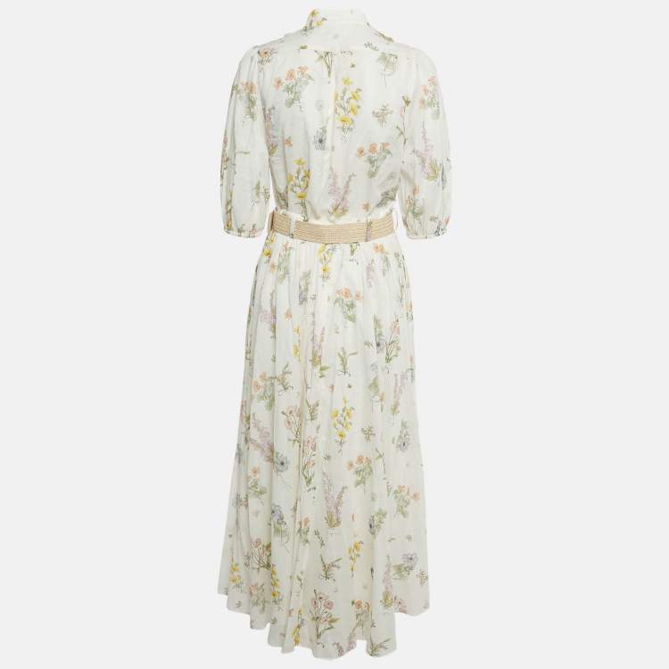 Pre Owned Zimmermann Cream Floral Print Cotton Top and Skirt Set L