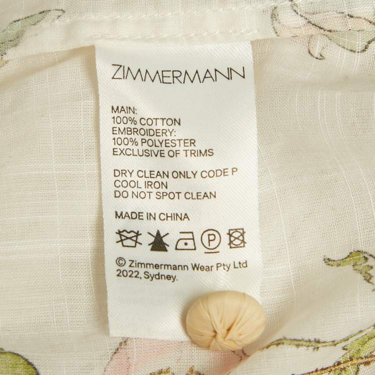 Pre Owned Zimmermann Cream Floral Print Cotton Top and Skirt Set L