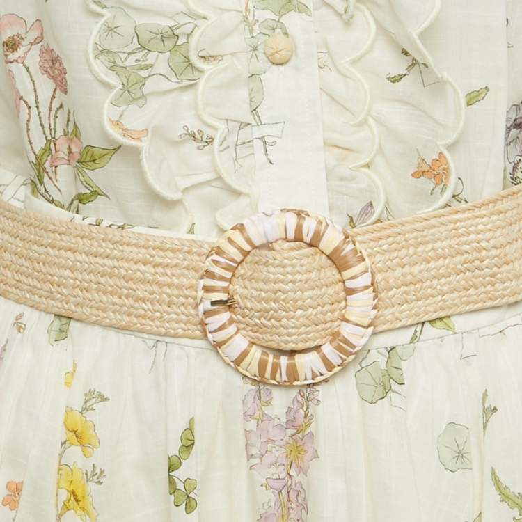 Pre Owned Zimmermann Cream Floral Print Cotton Top and Skirt Set L