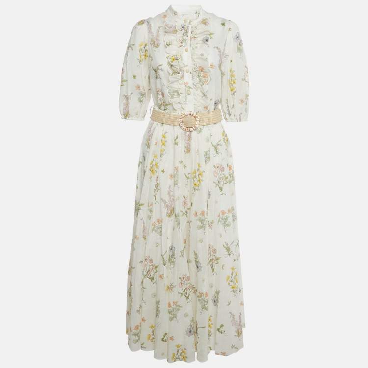 Pre Owned Zimmermann Cream Floral Print Cotton Top and Skirt Set L