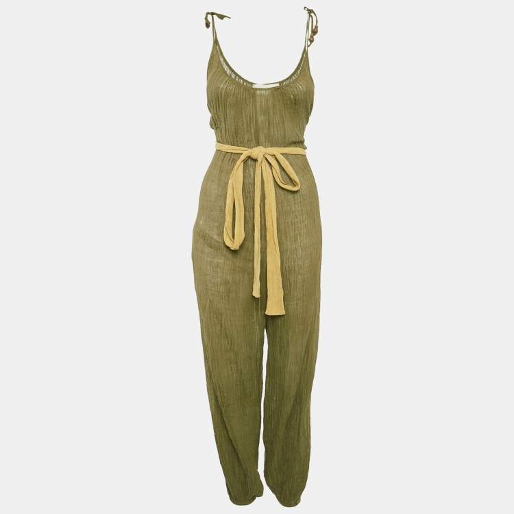 Pre Owned Zimmermann Olive Green Ramie & Cotton Belted Jumpsuit XS