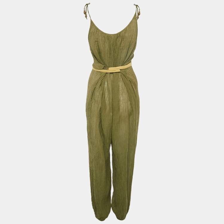 Pre Owned Zimmermann Olive Green Ramie & Cotton Belted Jumpsuit XS
