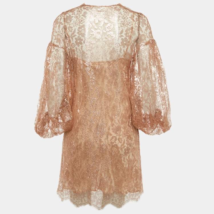 Pre Owned Zimmermann Rose Gold Lace Mini Dress S
