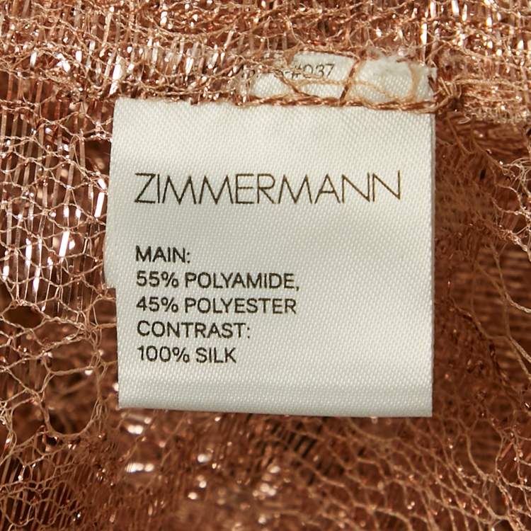 Pre Owned Zimmermann Rose Gold Lace Mini Dress S