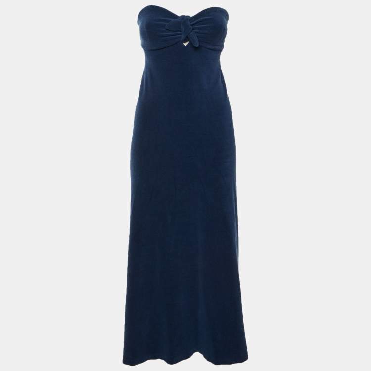 Pre Owned Zimmermann Navy Blue Terry Strapless Front Knot Detail Midi Dress L