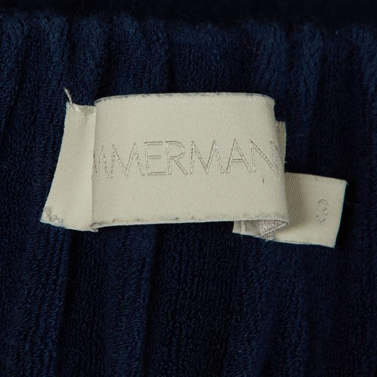 Pre Owned Zimmermann Navy Blue Terry Strapless Front Knot Detail Midi Dress L