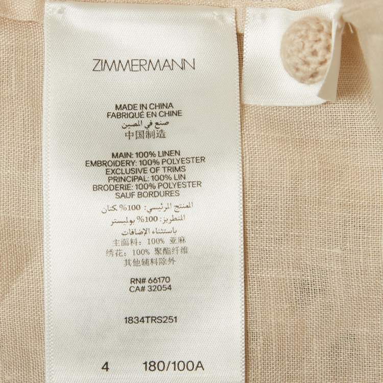 Pre Owned Zimmermann Beige Embroidered Linen Set L