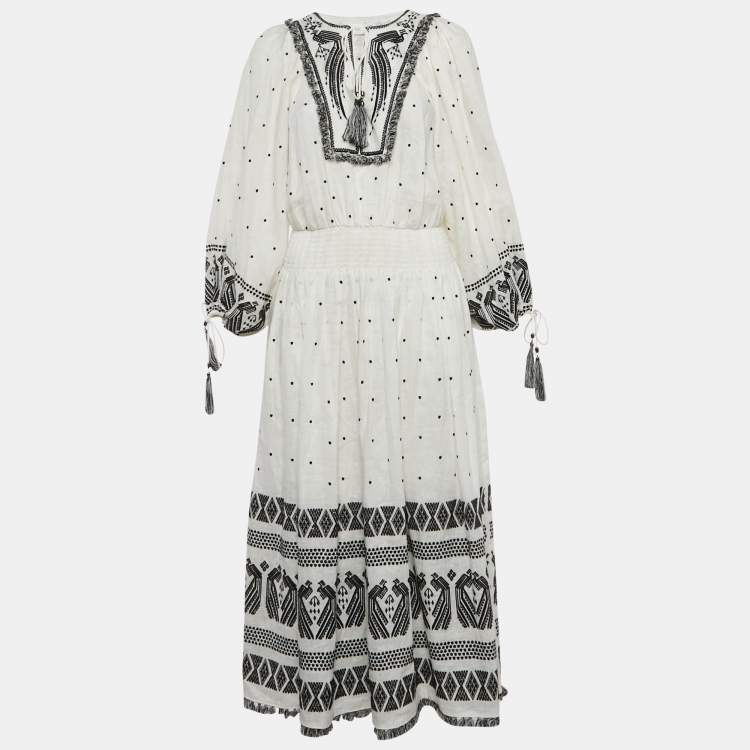 Pre Owned Zimmermann White Tali Embroidered Linen Maxi Dress M