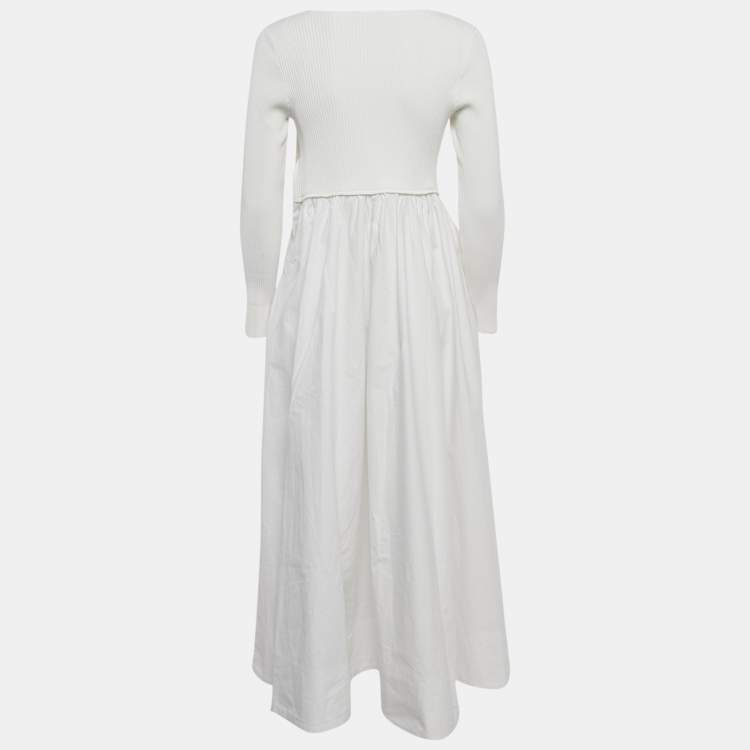 Pre Owned Zimmermann White Rib Knit and Poplin Scoop Neck Long Dress M