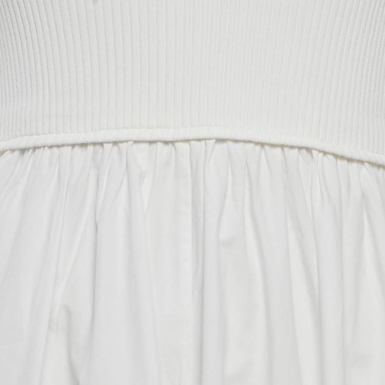 Pre Owned Zimmermann White Rib Knit and Poplin Scoop Neck Long Dress M