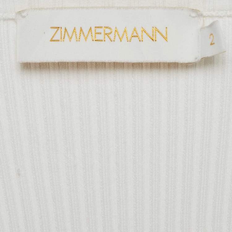 Pre Owned Zimmermann White Rib Knit and Poplin Scoop Neck Long Dress M