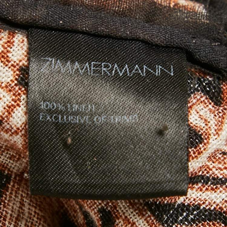 Pre Owned Zimmermann Black Floral Print Linen Tiered Off- Shoulder Dress M