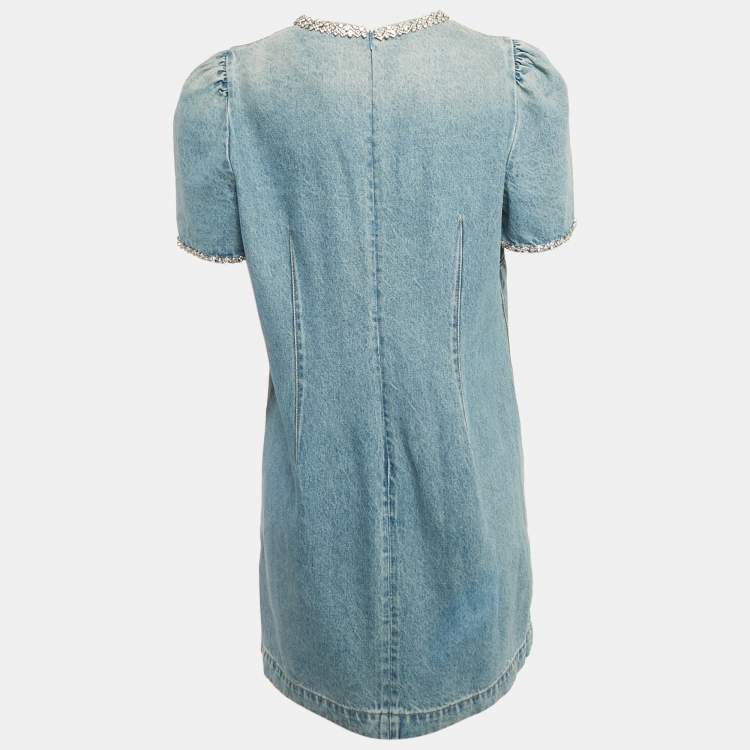 مملوكة مسبقًا Zimmermann Blue Denim Crush Embellished Mini Dress L